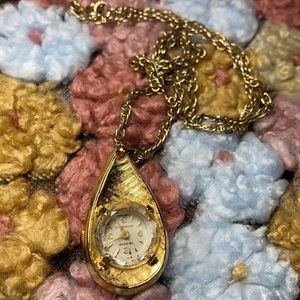 70s Genova Watch Pendant & Necklace 24” Chain Vintage